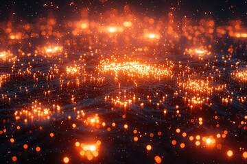 Poster - Glowing Orange and Red Electric Network Abstract Background