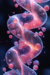 Poster - Glowing Pink and Purple DNA Helix with Particles in Dark Background