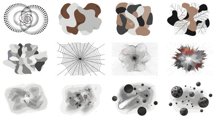 Poster - Collection of twelve abstract designs featuring spirals webs and organic shapes in varying styles and colors