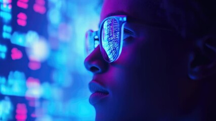Poster - A man standing in front of a colorful wall of neon lights