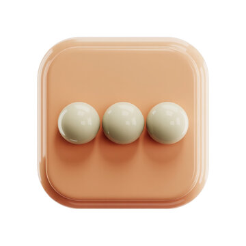 A modern 3d rendered icon representing a loading indicator or progress status with three subtle dots on a rounded peach colored interface element isolated on white