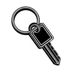 Poster - Black and white key with keyring vector illustration for security, lock, and access control concept design