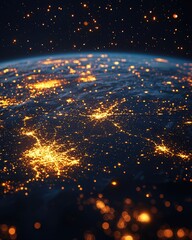 night view of earth showing european city lights from space