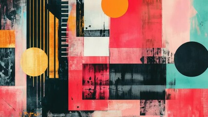 Aufkleber - A vibrant artwork featuring a mix of bright colors and abstract shapes