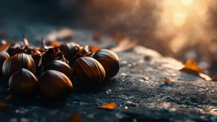 Poster - A collection of various nuts arranged on a table, perfect for use in illustrations or photography about food, nature, or still life