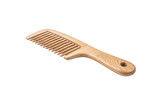 Natural wooden comb with wide teeth for hair styling isolated on transparent background