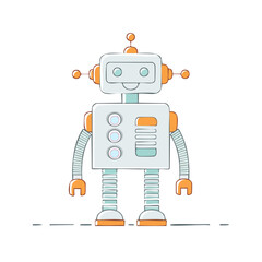 Poster - Cartoon Robot Character Illustration Isolated on Black Background Smiling Modern Technology Concept Design