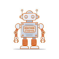 Poster - Cute vintage style robot on black background vector illustration for kids education and creative technology designs