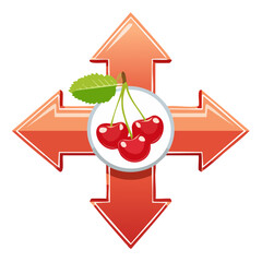 Poster - Cherries with Arrows Pointing in All Directions Symbolizing Expansion or Choices Visual Design
