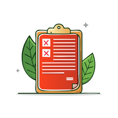 Poster - Clipboard with Checklist and Green Leaves Illustration on Black Background