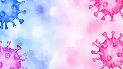 Poster - Colorful Abstract Illustration of Virus Cells on Soft Blue and Pink Background for Health and Science Themes