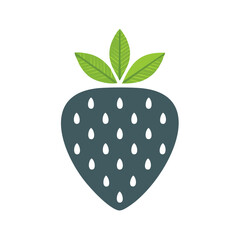Poster - Stylish Strawberry Graphic Illustration Fresh Fruit Image With Geometric Seeds and Green Leaves on a Black Background Modern Trendy Cute