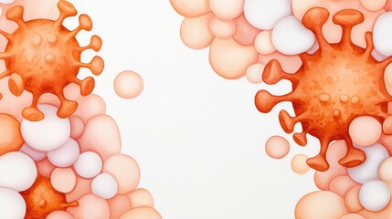 Poster - Abstract illustration of virus cells with circular forms in orange and white hues on a light background for medical themes