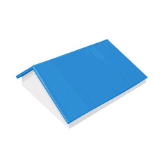 Poster - Isometric minimal house construction with blue roof on a black background simple design architecture real estate property investment