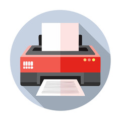 Leinwandbilder - Printer Printing Documents Flat Design Office Technology Device Icon Circle Background