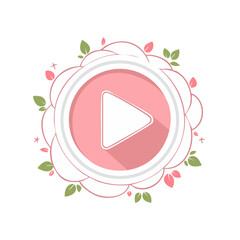 Poster - Play Button Surrounded by Floral Decor Design for Media Streaming and Entertainment Applications