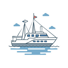 Poster - Illustration of a Stylish Yacht on the Water with Clouds