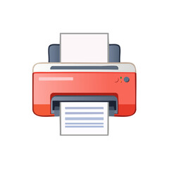 Poster - Vibrant Red Printer with Paper Printing Documents in Office Stationary Setup
