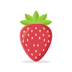 Poster - Stylized Strawberry Illustration with Seeds and Green Leaves Isolated on Black Background Fresh Fruity Food Image