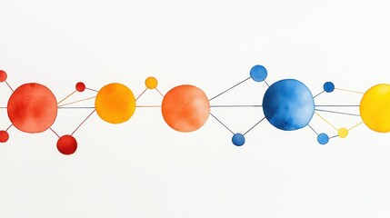 Poster - Vibrant Abstract Watercolor Connection of Circles and Lines in Bright Colors for Modern Artwork and Design