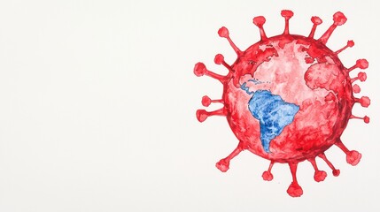 Poster - Red Virus Illustration with Global Map Depicting COVID-19 Pandemic Impact on the World