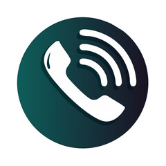 Poster - Modern Phone Icon with Sound Waves on Gradient Button Communication Technology Digital Contact Minimalist Design Concept Isolated on Black