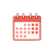 © FryArt - Cute coral calendar icon showing days and weeks in modern cartoon style for schedules or planning and appointments reminder