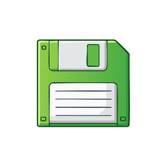 Poster - Nostalgic Green Floppy Disk Illustration Representing Vintage Computing and Old Data Storage Technology
