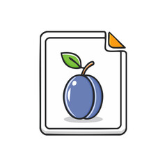 Poster - Stylized Icon of Purple Plum on Page with Folded Corner for Design and Illustration