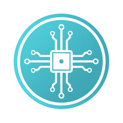 Poster - Stylized Microchip Icon on Blue Sphere for Technology Concepts and Data Transmission Solutions