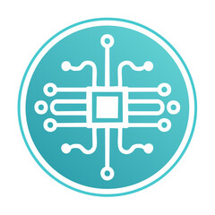 Aufkleber - Digital Technology Icon Symbolizing Connectivity Circuit Board Microchip Design in Teal Modern Style Representing Innovation and Engineering