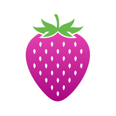Poster - Stylized Magenta Strawberry Illustration with Green Stem on Black Background
