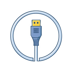 Poster - Blue USB Connector in Circle Outline for Technology and Electronic Devices