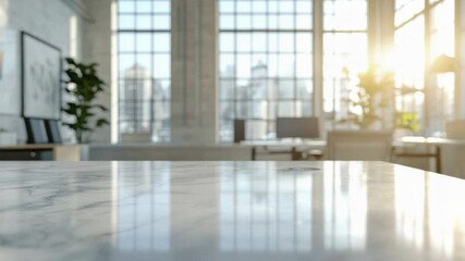 Aufkleber - A simple yet elegant white marble table top with a window in the background, perfect for decorating a room or as a photo prop