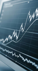 Poster - Close-up of financial chart displayed on screen, showing fluctuating lines and data points, representing market trends and economic analysis, ideal for business or finance concepts