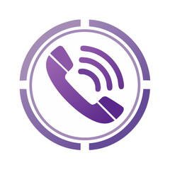 Poster - Communication icon showcasing phone handset with radiating sound waves symbolizing call connection in purple and white with black background