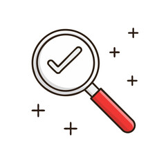 Poster - Magnifying Glass with Check Mark Shows Investigation Verification and Approval Concept