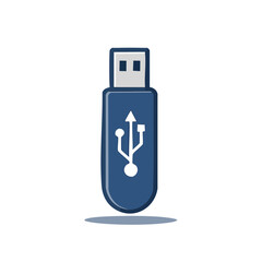 Poster - Blue USB Flash Drive with Symbolic Arrow for Data Storage and Transfer Icon Simple Illustration