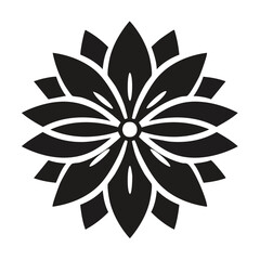Poster - Elegant Ornamental Flower Pattern on Black Background Minimalist Floral Design Geometric Floral Motif Simple Floral Shape Petal Arrangement