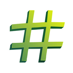 Poster - Green gradient 3D hashtag symbol on black background for social media and online communication