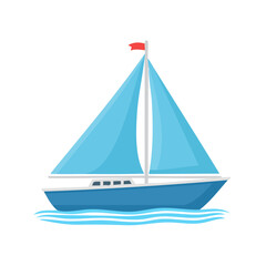 Poster - Blue Sailing Boat on Water, Nautical Vessel Illustration with Simple Design