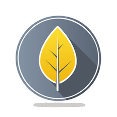Poster - Stylized Yellow Leaf Inside Gray Circle With White Border and Subtle Shadow Representing Fall and Nature