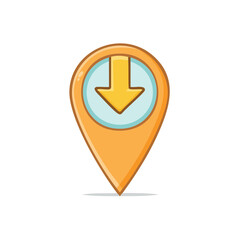 Aufkleber - Illustration of an Orange Pin Location Icon Showing a Download Arrow within a light blue circle