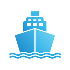 Poster - Cruise Ship Sailing on Water Ocean Voyage Icon Graphic Blue Gradient Isolated