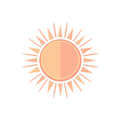 Poster - Stylized sun illustration with geometric rays radiates warmth and light over black background offering vibrant simple vector graphics