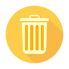 Poster - Vector illustration of a trash can icon on a round yellow background waste container bin for recycling cleanup symbol design