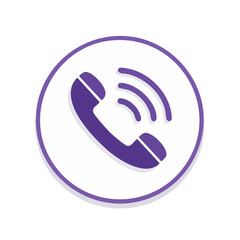 Poster - Purple Phone Handset Icon in White Circle Communication Symbol for Calling or Contacting Support Services