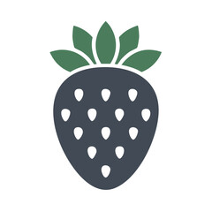 Poster - Stylized Dark Berry Fruit Illustration with Green Leaves on a Black Background Simple Graphic Design