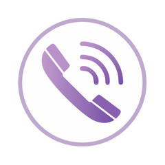 Poster - Purple phone receiver icon with sound waves in a circle represents communication and connection for assistance and customer service