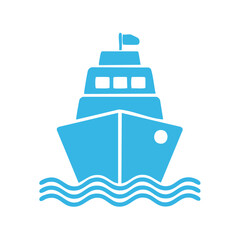 Poster - Turquoise Boat Silhouette on Black Background Sailing over Wavy Ocean Water Illustration